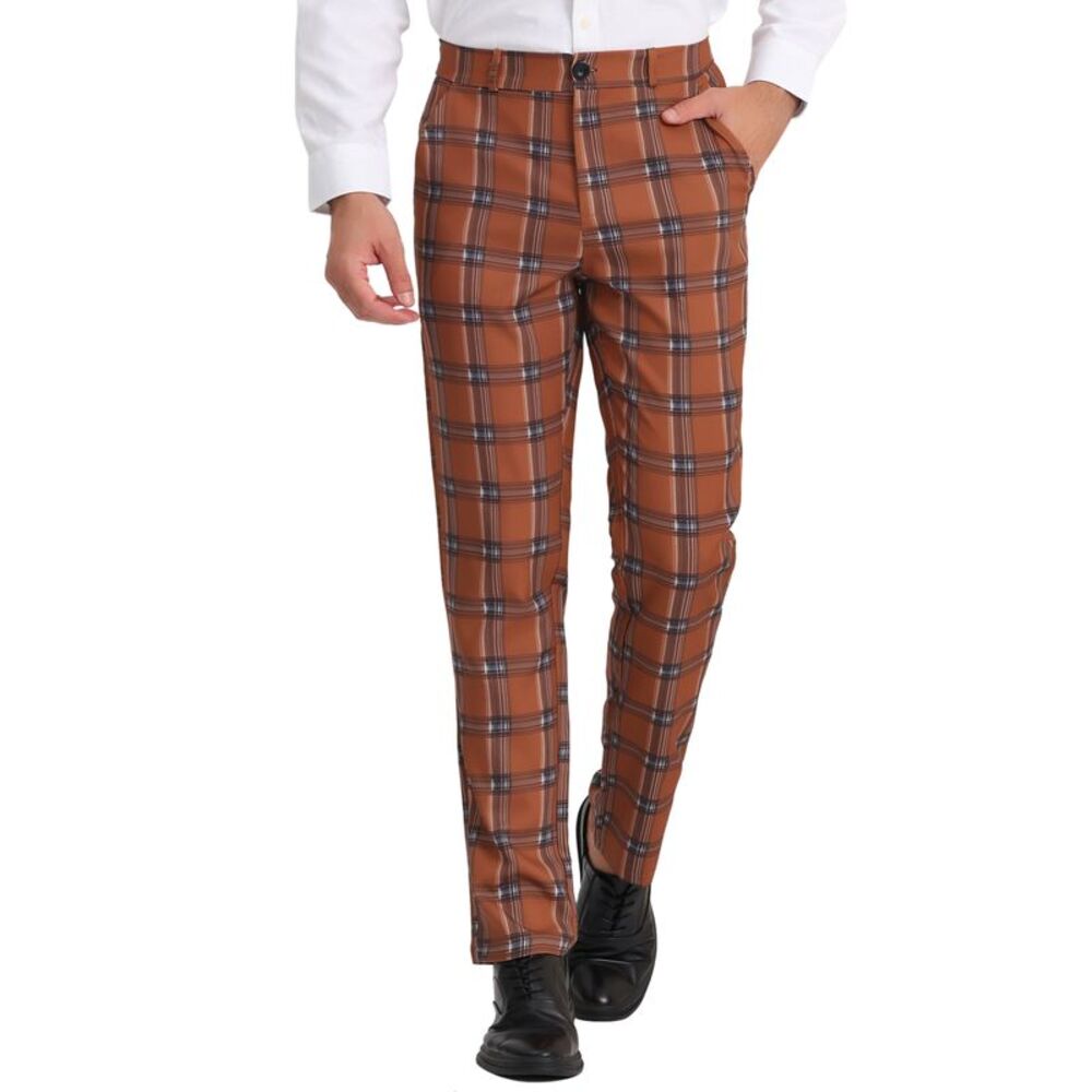 Plaid Dress Pants Regular Fit Formal Business Checked Trousers
